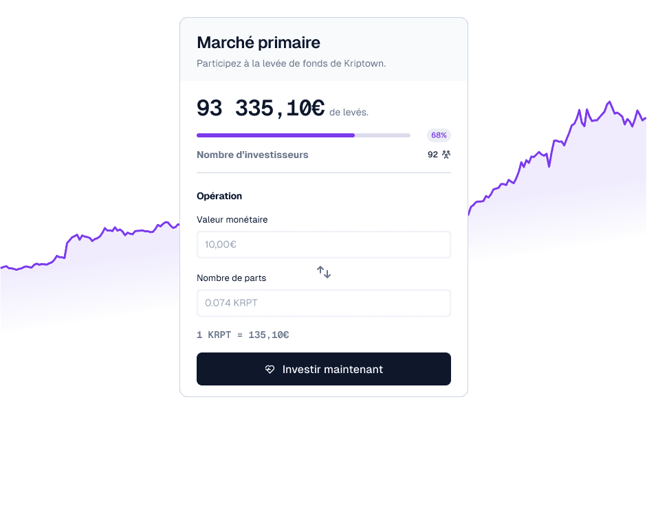 Éléments de l'application permettant d'investir dans des entreprises en participant à leurs levées de fonds